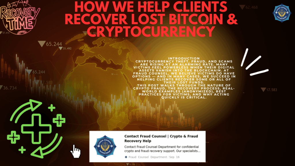 Recovering lost Bitcoin with Fraud Counsel Department