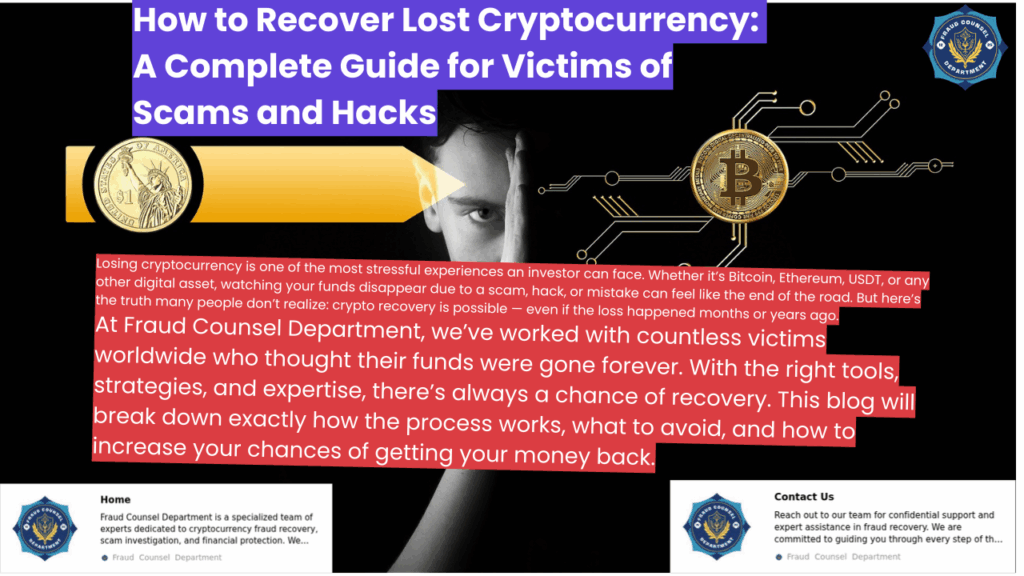 Recovering lost cryptocurrency with Fraud Counsel Department